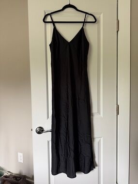 a new day Black Satin Slip Maxi Dress with Spaghetti Straps